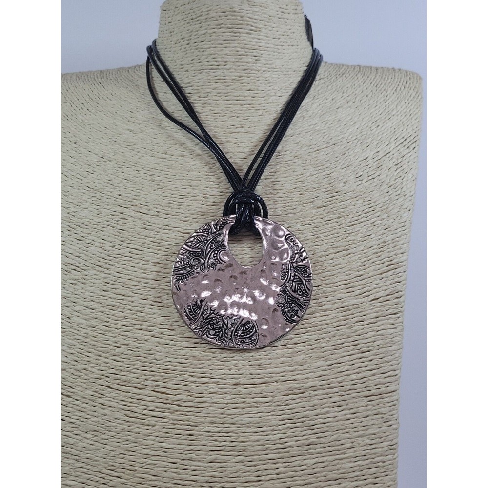 Chico's Modernist Large Silver Tone Floral Etch Medallion Necklace NEW with Tags